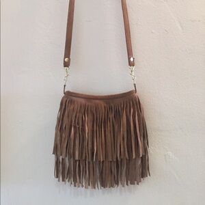 JJ Winter's tan suede crossbody bag
